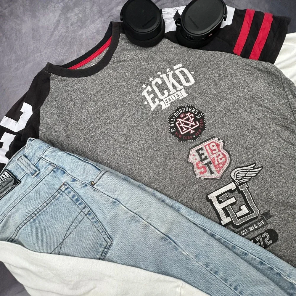 Vintage Ecko Unltd Raglan Graphic T Shirt Mens 2XL Grey Black Y2K Streetwear - Picture 7 of 7